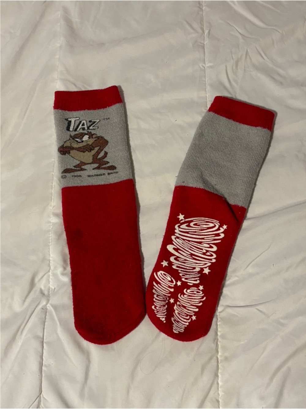 90s Vintage Taz Looney Tunes Crew Socks With Grip Design Traction